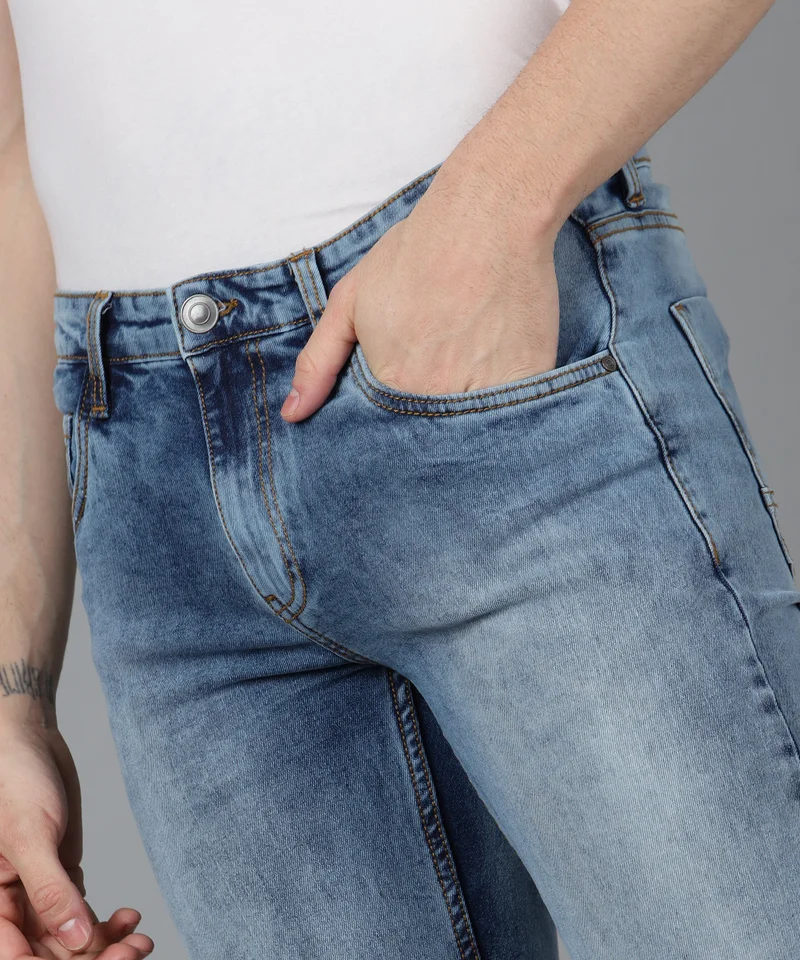 Urbano Fashion  Urbano Fashion Men's Sky Blue Slim Fit Washed Jeans Stretchable for Men | Best Price UAE